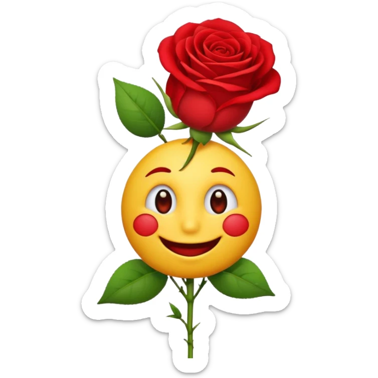 A charming emoji with a rose stem in the mouth and a red rose at the end of the stem sticker