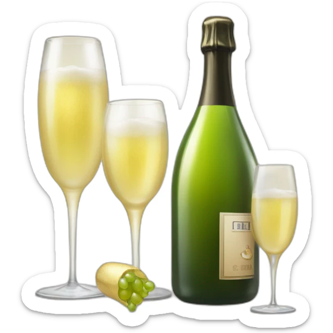 very big bottle and 2 pieces of clinking glasses of prosecco sticker