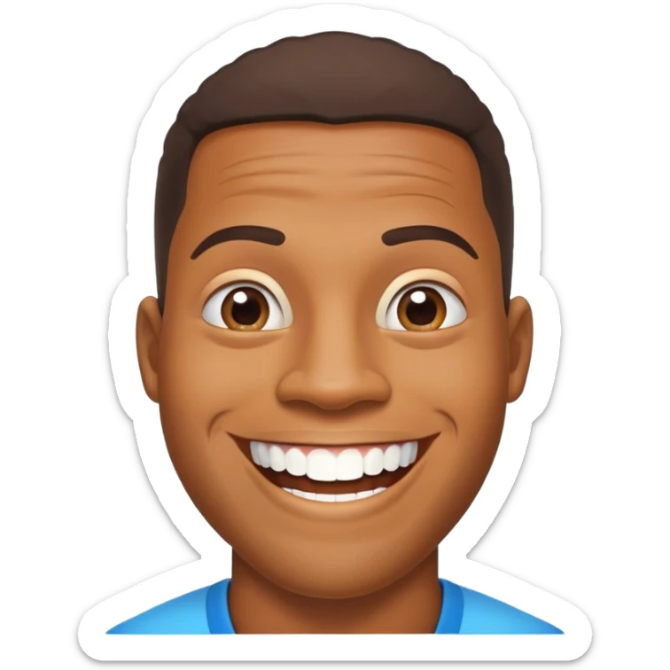 smiling black man with big teeth, standard male haircut, oval face, Rio de Janeiro theme, no glasses, carioca sticker