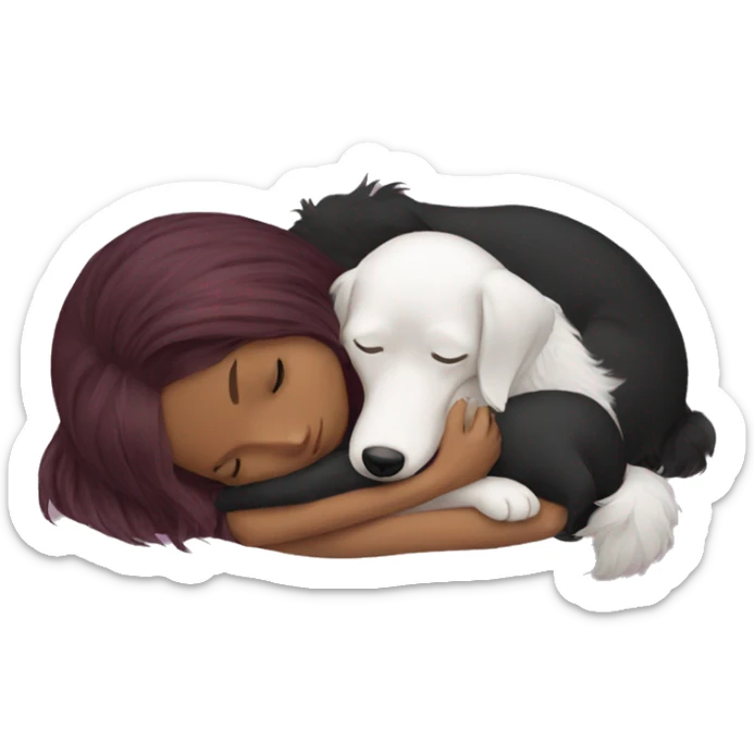 Dark red hair girl sleep with her maltese black dog sticker