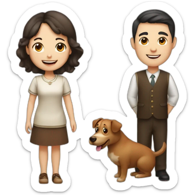 Jewish man and Chinese girl with brown dog smiling sticker