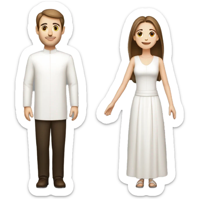 couple of people, white, man of medium height, woman thin, both have brown hair, full figure, he is a priest, she is a dancer sticker