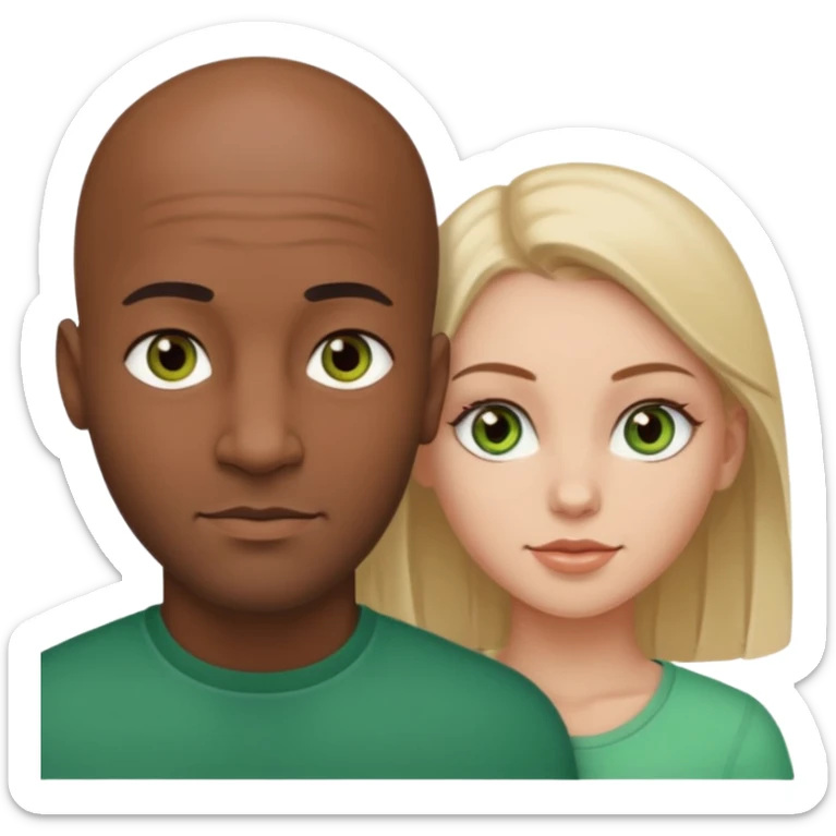 Black bald guy with brown eyes & a white girl brown hair with green eyes  sticker