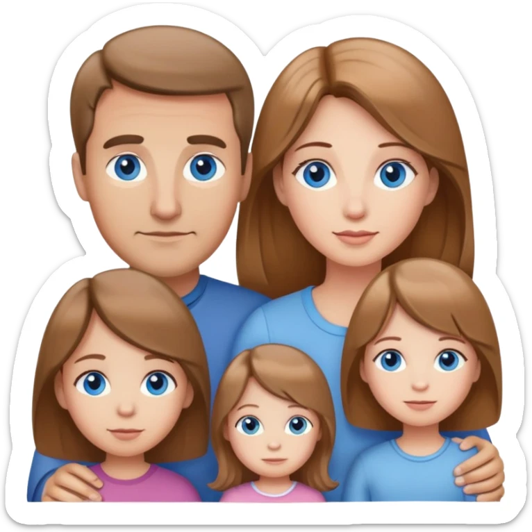 Family with mother, father and three little girls, everyone has light brown hair and blue eyes sticker