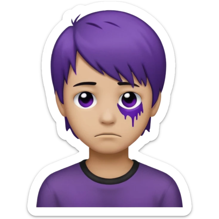 Normal emoji head, but with emo hair and black and purple paint around the eyes like an emo. And it’s looking sad. A boy  sticker