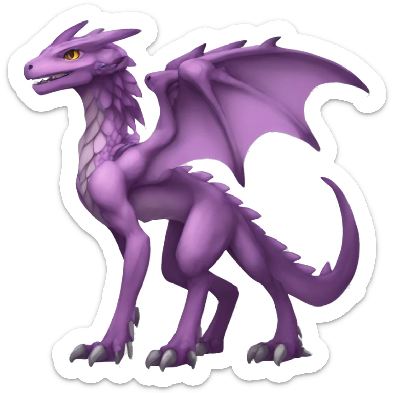 Mauve-violet-colored anthro-genesect-raptor-dragonkin-scalie-sona-Fakémon-hybrid with a mane on head and back full body sticker