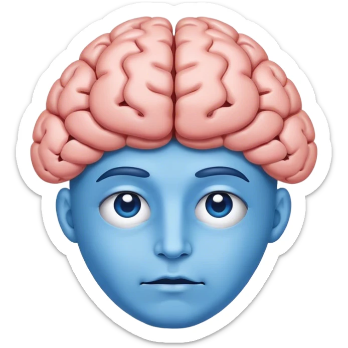 An adult person face emoji with a brain for hair, all blue sticker