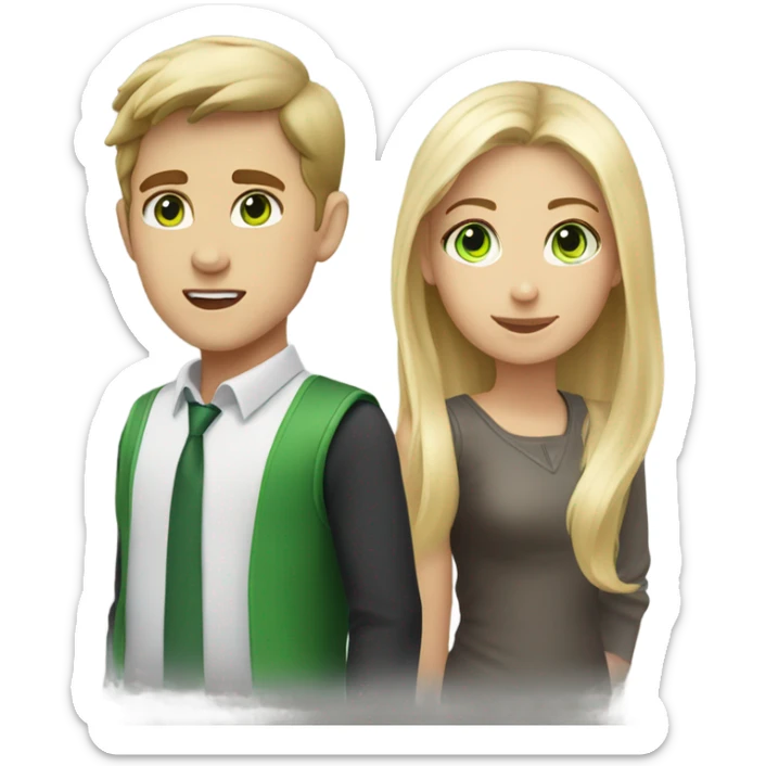 Boy green eyes, dark brown hair and girl Grey eyes blonde hair sticker