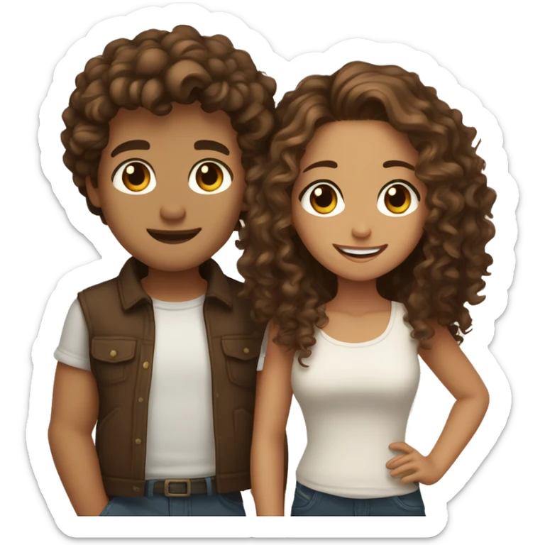Very cute couple brown haired and browned eyes the biy has curly hair and girl straight light brown sticker