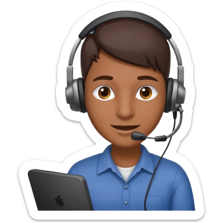 phone scammer in sketchy call center from pakistan with smirk and brown skin sticker