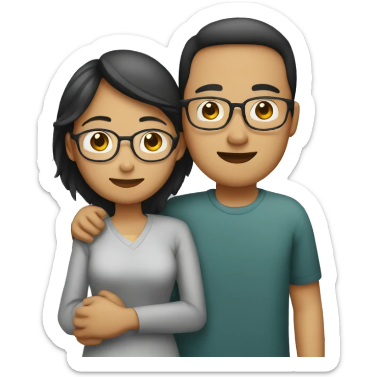 Indonesian couple hug, male without glasses and female with glasses  sticker