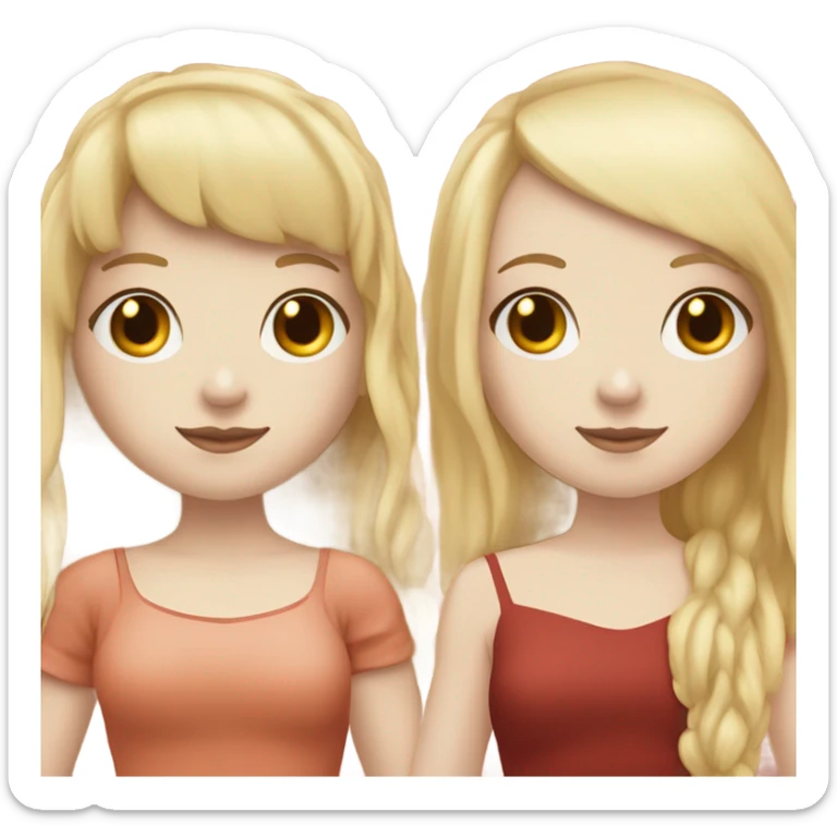 Pale skin Red head and pale skin blonde girls with bangs best friends holding hands sticker