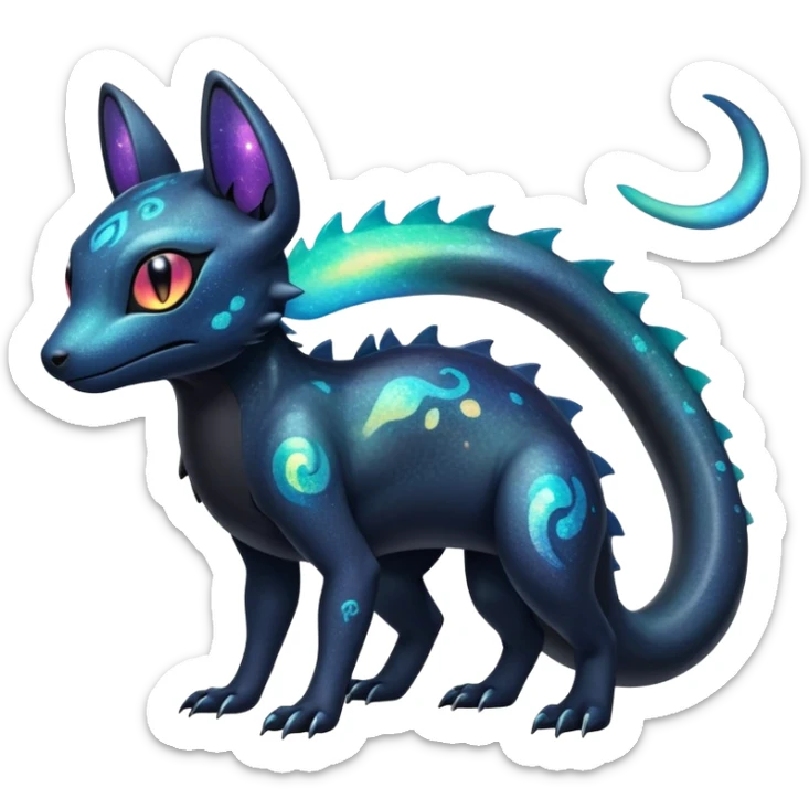 Colorful Iridescent Exotic Nebulae Salandit-Amaura-Umbreon-Fakémon-hybrid-creature (full body)  sticker