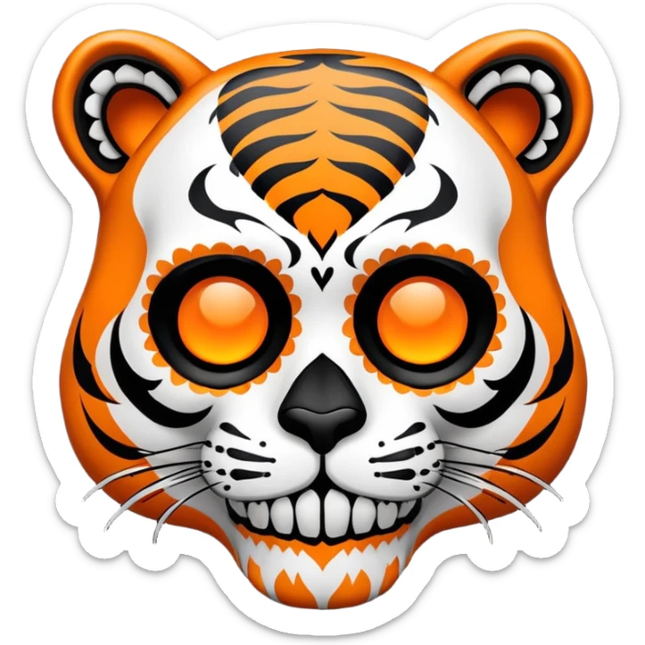 skeleton tiger face with Day of the Dead sugar skull decoration for Twitch emote sticker