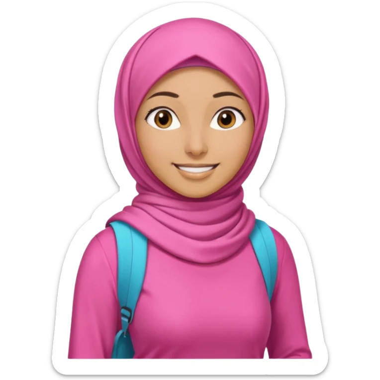 tan skin, hijabi young women in pink hijab, going for walk in active wear clothing sticker