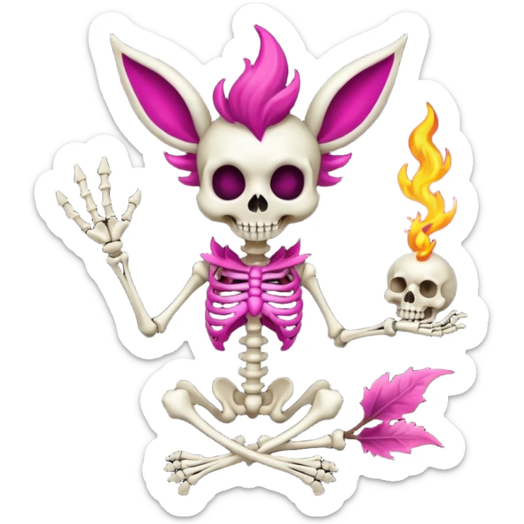 Magenta Skinny skeletal Skeleton-Flareon-fairy with a skull face sticker