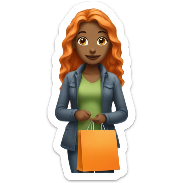 Tan girl with long orange hair holding shopping bags sticker