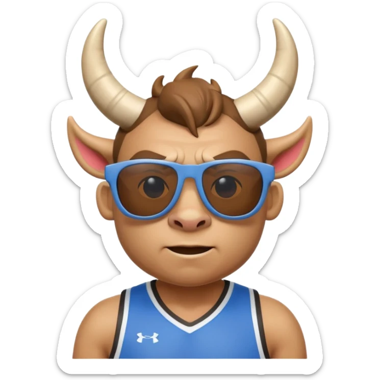3D cartoon horned character portrait, wearing sunglasses, sports jersey, centered, clean background, no text, no watermark
 sticker
