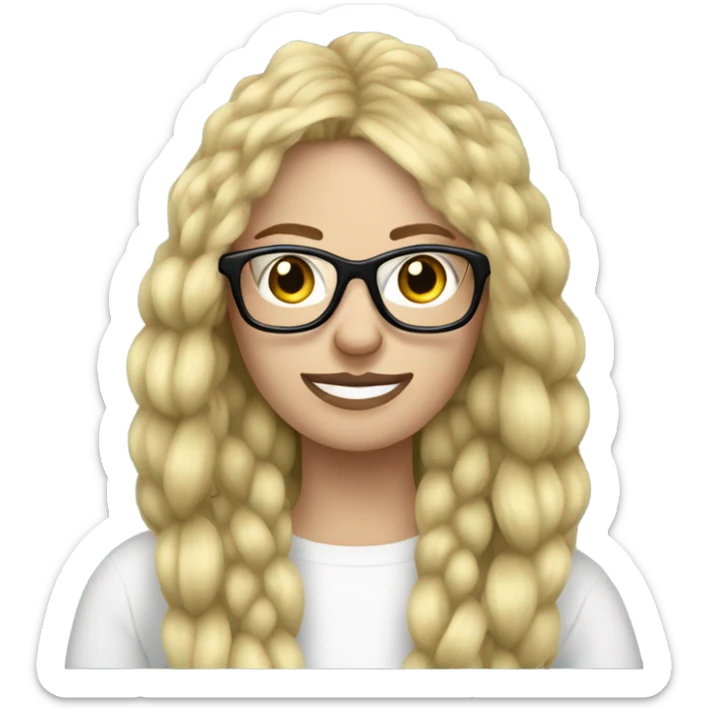 Long Blonde hair woman with big black glasses knitting socks  sticker