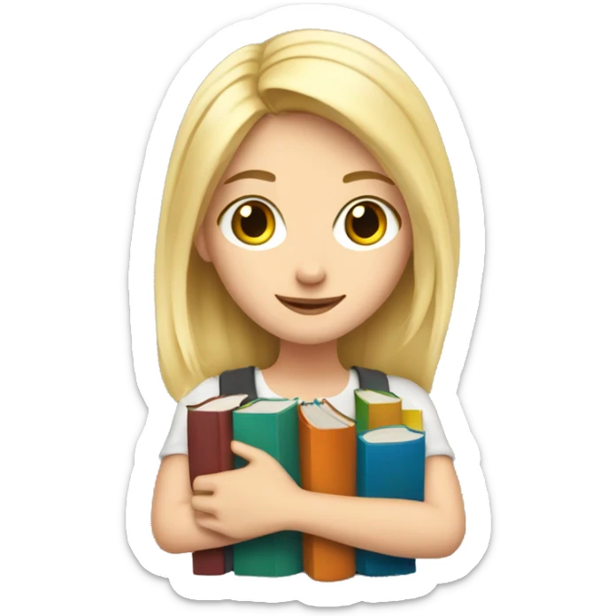 White blonde girl with her arms full of books  sticker