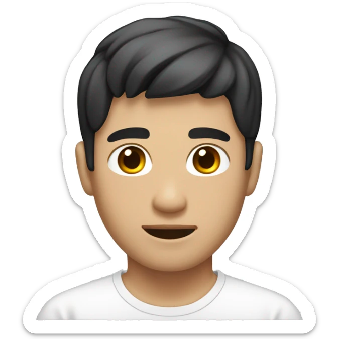 black short hair white skin color asian men with white shirt, make it from soulders and create only one emoji sticker