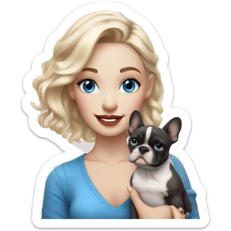 light-skinned and fair-haired blue eyes dancer with a French bulldog merle puppy sticker
