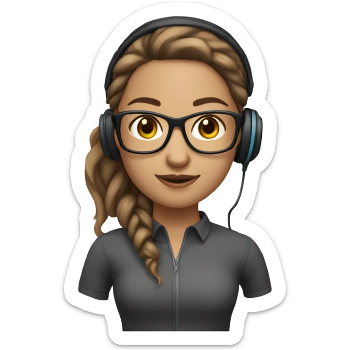 Light skin that brown hair in a pony tail Girl with glasses and headset sticker