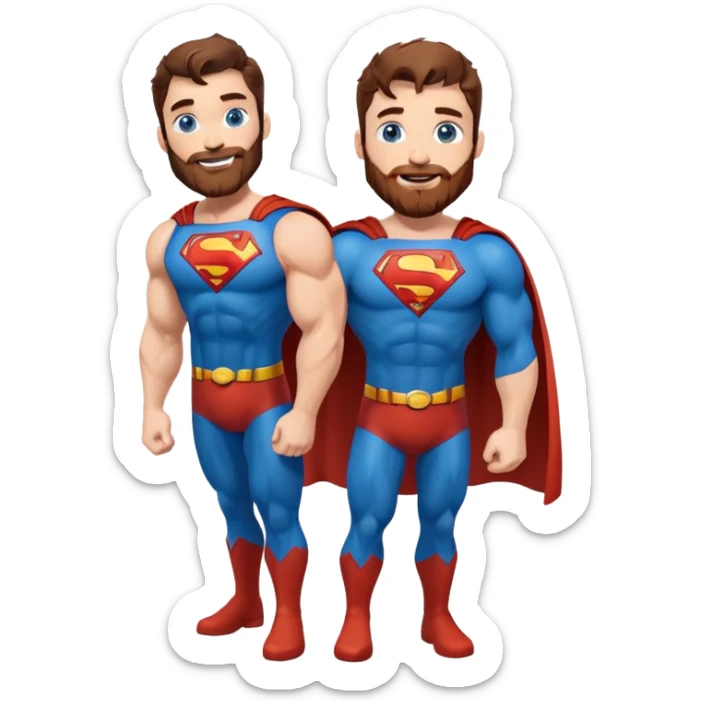 Full body Adult size Superman Blue Eyes Scruffy Redish Brownish Beard Muscle happy sticker