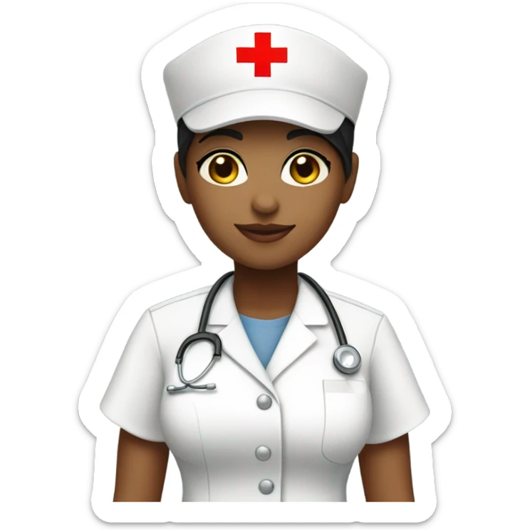 short black hair female nurse with red cross sign hat yellow skin tone sticker