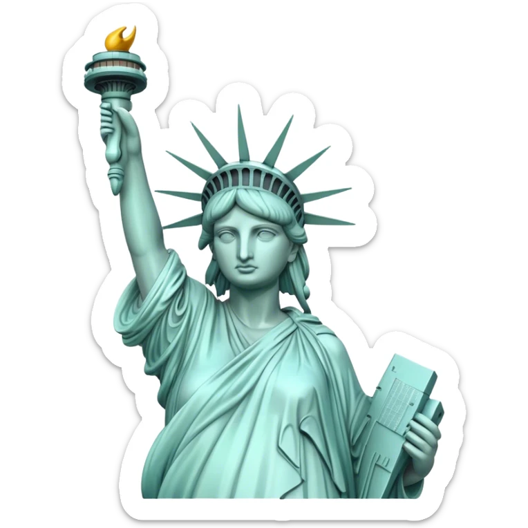 Cinematic Realistic Statue of Liberty Landmark Emoji, depicted with the iconic, majestic statue set against a clear sky rendered with detailed textures and dramatic, symbolic lighting. sticker