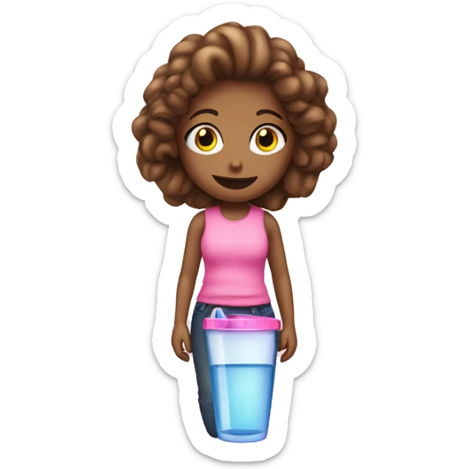 Girl takig phto with pink tumbler water bottle , sticker