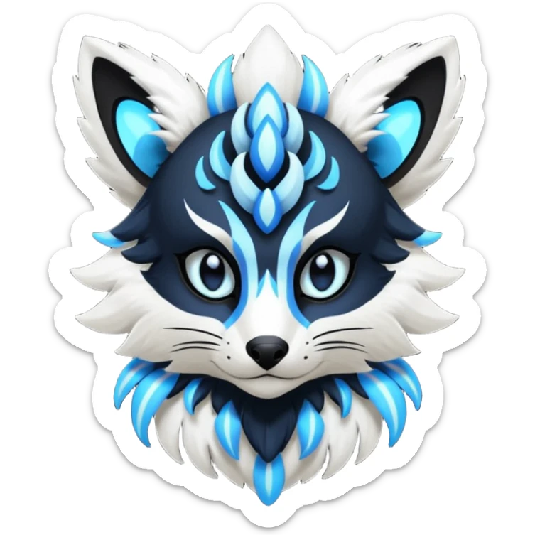 Futuristic furry fluffy floofy feathery tribal marked Genet-Absol-Kyurem-Zeraora-Primagen-fusion-creature  sticker