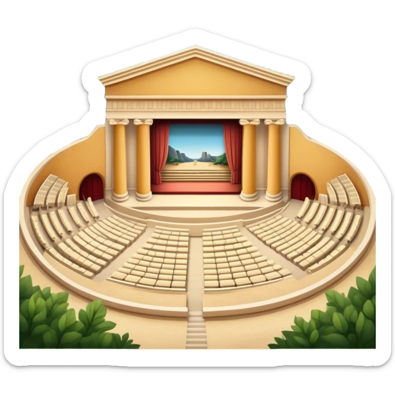 Cinematic Realistic Theatre of Epidaurus Landmark Emoji, depicted as a classical open‚Äêair theatre nestled in nature rendered with soft textures and serene, historical lighting. sticker