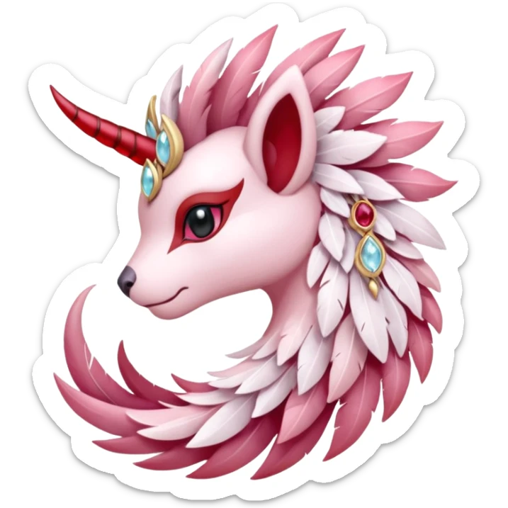 Floral feathery pastel pink and ruby-jewelry-adorned Absol-Amaura-fusion-Fakemon-animal-creature  sticker