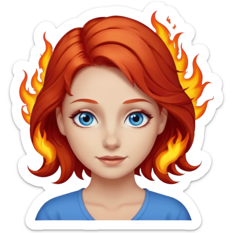 A girl with flaming red hair and intense blue eyes. Delicate dark circles under her eyes give her a slightly tired look, and her smile belies any fatigue. sticker