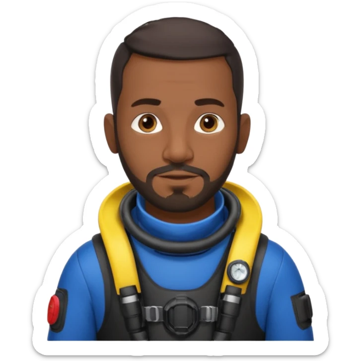 Moroccan Male 38, dark hair, short beard, slightly overweight, scuba diving sticker