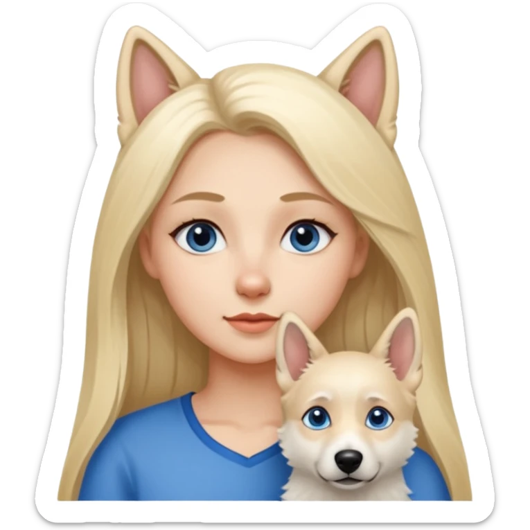 Skandinavian Lady with Long Hair ist in Love with her short fur White Shepard and the Dog has dark eyes sticker