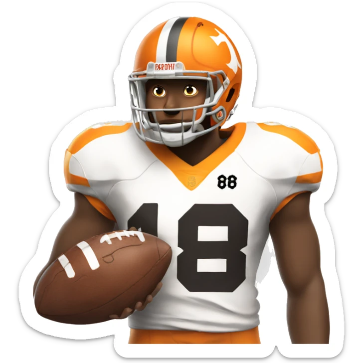 Tennessee volunteers football player holding football with helmet on and jersey with the number eight sticker