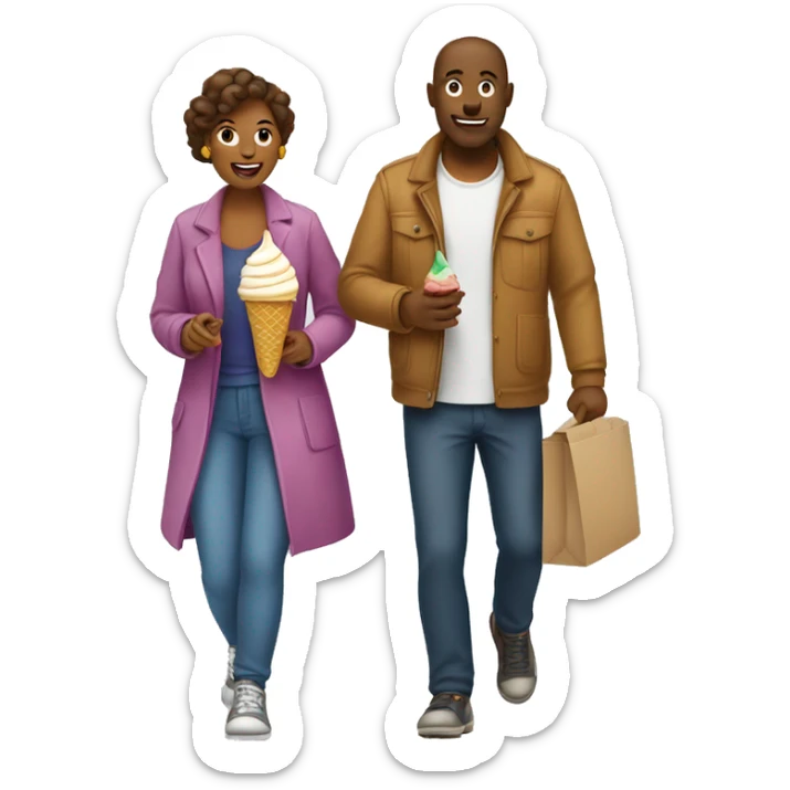 make an emoji that shows a couple of a woman and a man going for a walk eating ice cream sticker