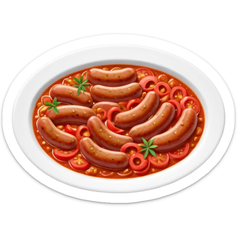 emoji of Rougail saucisse meal. Typical Reunion island meal consisted of Sliced sausage in tomato sauce (strong red color) with thym  sticker