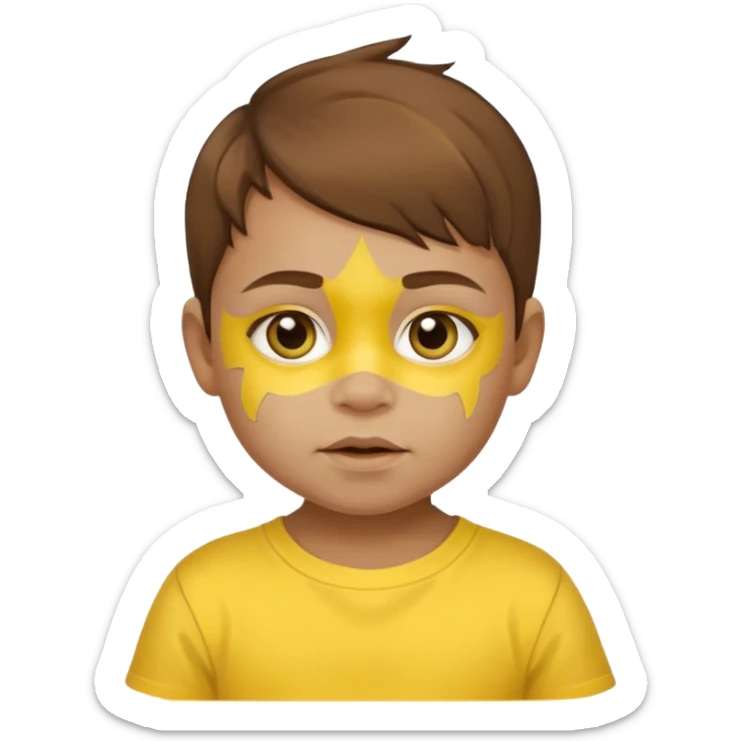 brown hair baby with yellow face paint and yellow shirt sticker