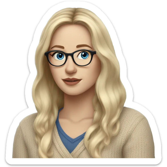 Side profile Blonde balayage long hair white women beige sweater blue eyes wearing glasses  sticker