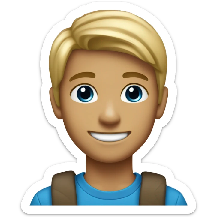 a 13 year old boy smiling with blue eyes and tan skin color straight har dirty blonde sticker