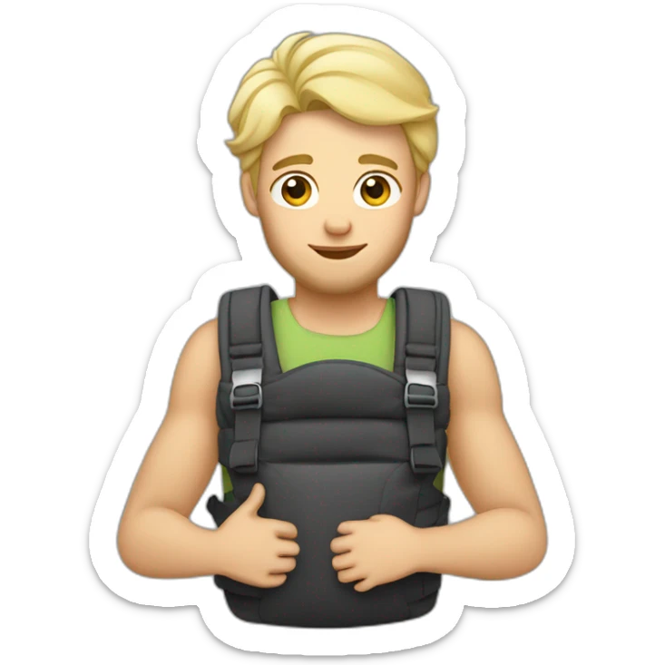 Blonde man wearing a baby in a baby carrier with broad shoulders and short scruffy hair sticker