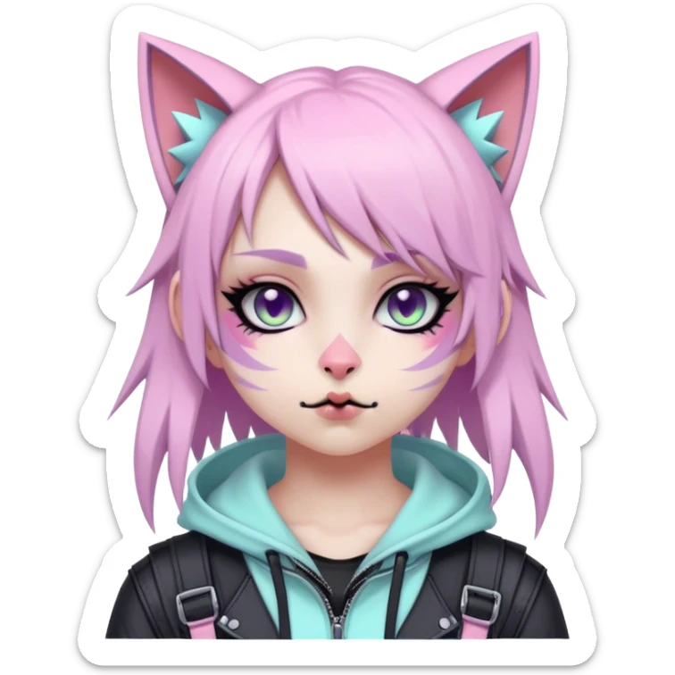 Edgy Cute Realistic Kawaii Cute Cool Pastel Cartoon Beautiful Elegant Pretty Anime Punk Techwear Gothic Catgirl Outside sticker