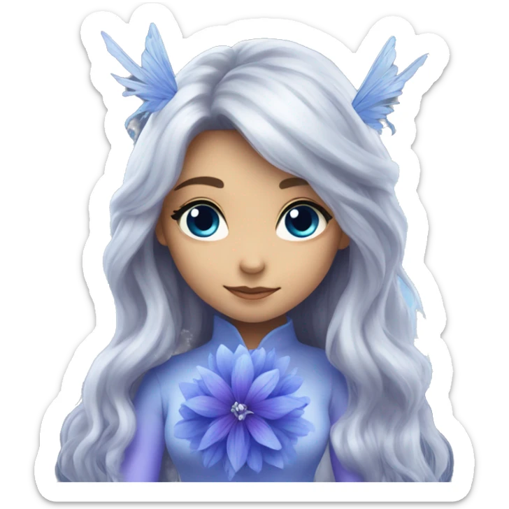 Beautiful, blue flower, fairy, blue, silver, purple, long hair, big wings sticker