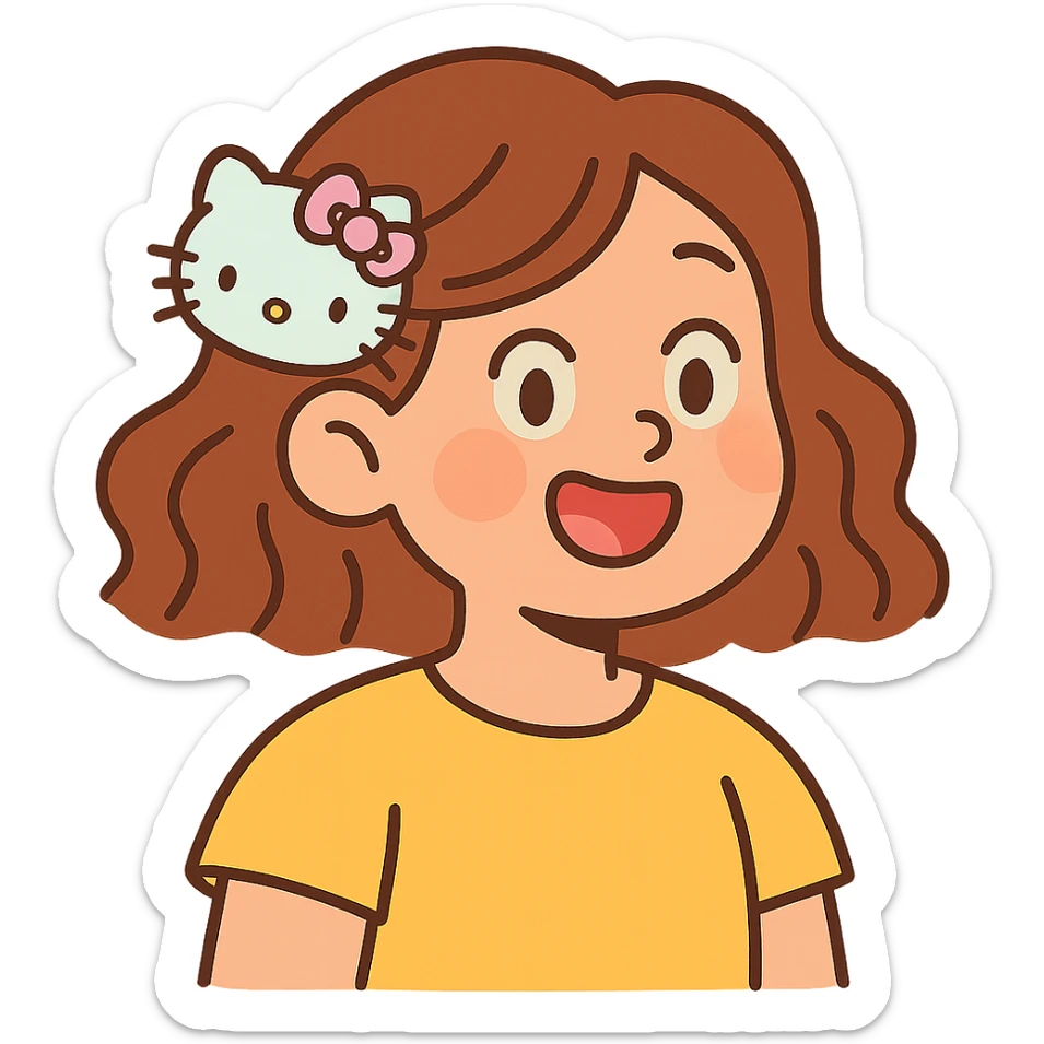 Hello Kitty hair pin in pastel colors, soft and rounded, featuring Hello Kitty's face and signature bow sticker