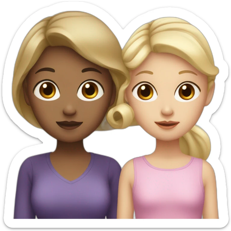 Blonde mom with big eyes and her asian daughter with brown hairs sticker