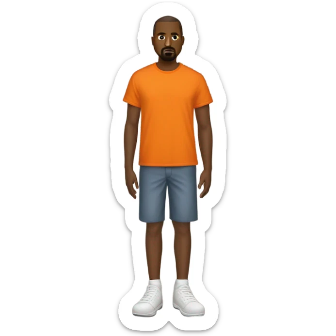Kanye West dress With an orange T-shirt that has a fox and is a soccer shirt sticker