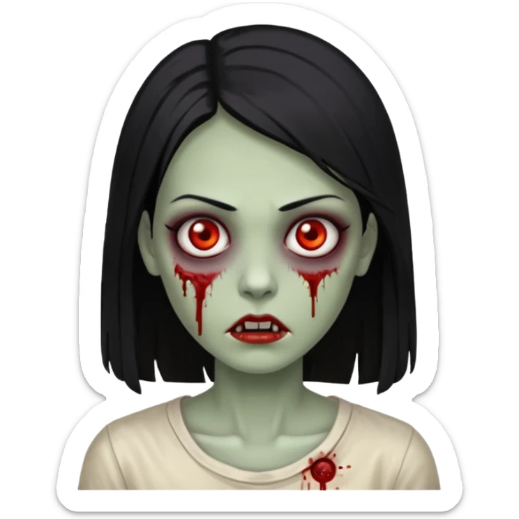 mulher zumbi cabelo liso tamanho medio preto sticker